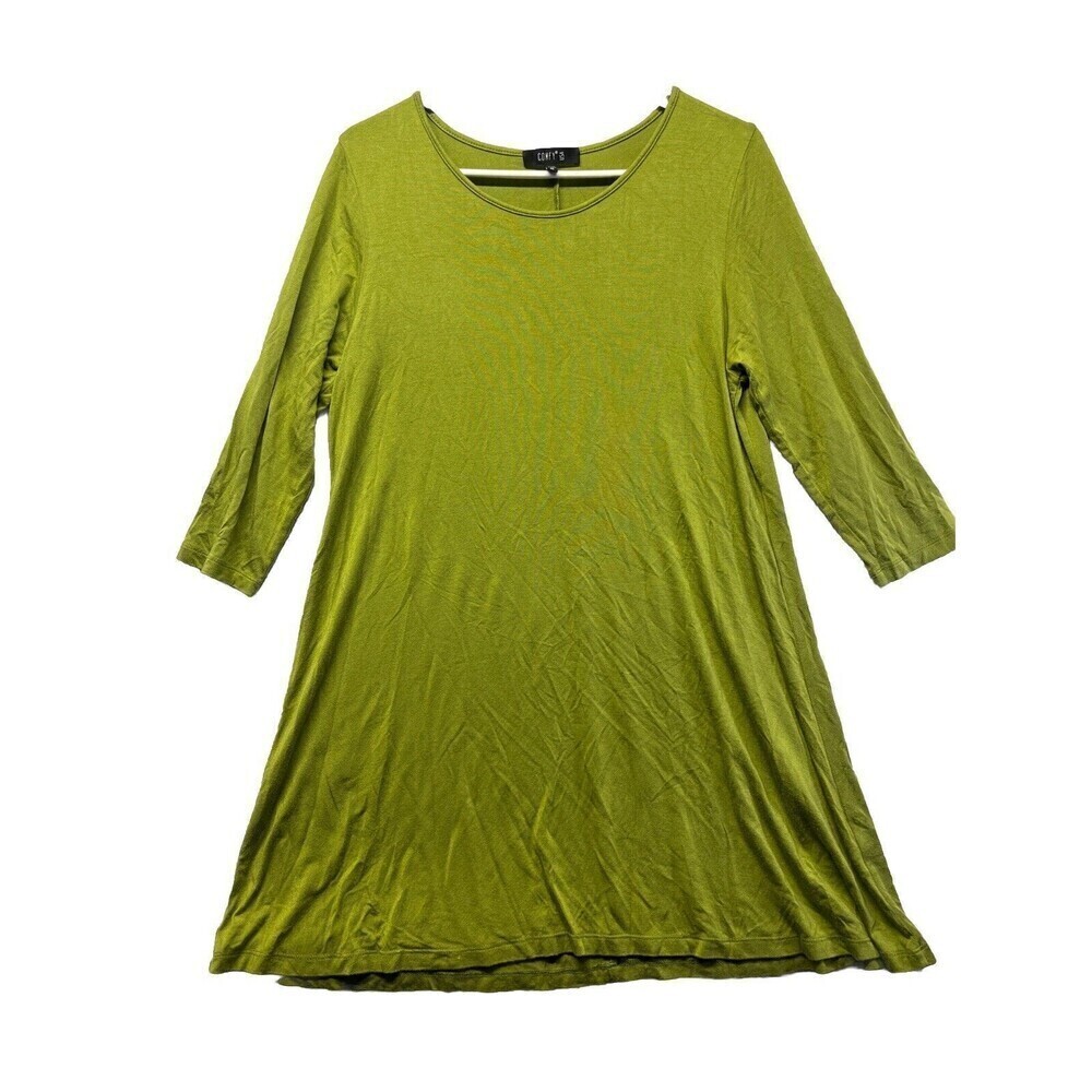 Comfy USA Pullover Tunic Top 3/4 Sleeve Lagenlook Green Size M Minimal Scoop